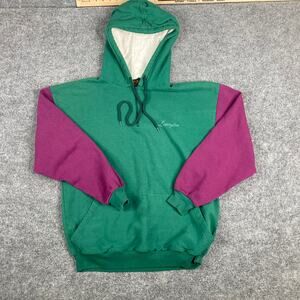 Sun Triangle Hoodie Mens L-XL Green Purple Colorblock Pullover USA VTG 90s Y2K